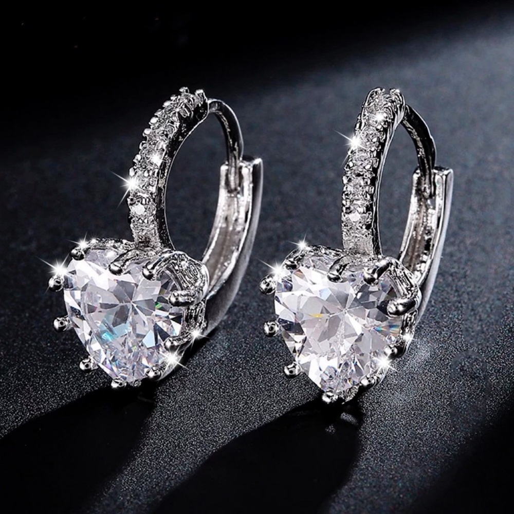 Any 2/$20!Silver Crystal Heart Lever Back Earrings - Picture 3 of 7